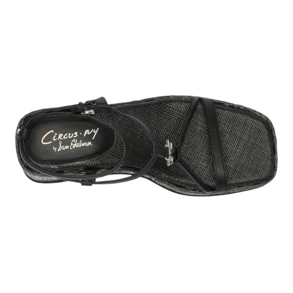 Circus by Sam Edelman Odette Black chunky basketweave wedge Strappy Ankle Buckle - Picture 13 of 14